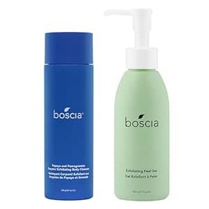 BOSCIA - Papaya & Pomegranate Enzyme Exfoliating Body Cleanser & Exfoliating Peel Gel - Vegan, Cruelty-Free, Natural Skin Care - Bundle