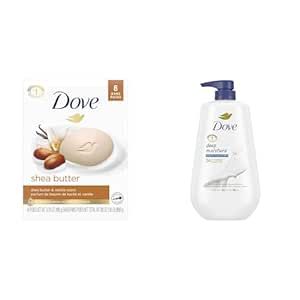 Dove Beauty Bar Skin Cleanser for Gentle Soft Skin Care Shea Butter More Moisturizing & Body Wash with Pump Deep Moisture For Dry Skin Moisturizing Skin Cleanser with 24hr