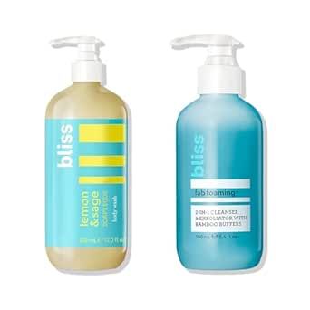 Bliss Beauty Duo Kit: Fab Foaming Cleanser & Exfoliator + Soapy Suds Body Wash - Refreshing Skincare Set for Face and Body - Vegan, Cruelty-Free, and Paraben-Free - 6.4 Fl Oz & 17 Fl Oz