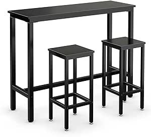 VBSQ 3 Pieces Bar Table Set w/Stools Black Sorks Bar Accessories Patio Table Coffee bar Accessories Outdoor Table Bar Table Coffee bar Outdoor bar Table Counter Height Table Gift Ideas
