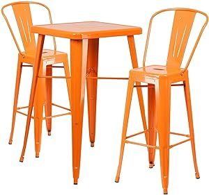 VBSQ r Bar Table Set with 2 Barstools Orange Mikalo Bar Accessories Patio Table Coffee bar Accessories Outdoor Table Bar Table Coffee bar Outdoor bar Table Counter Height Table Gift Ideas