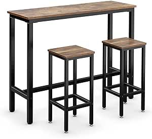 VBSQ 3 Pieces Bar Table Set w/Stools Brown Sorks Bar Accessories Patio Table Coffee bar Accessories Outdoor Table Bar Table Coffee bar Outdoor bar Table Counter Height Table Gift Ideas