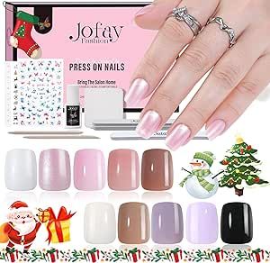 Jofay Fashion Press on Nails Short Square, 240PCS Jelly Solid Color Glue on Nails Mixed Pink White Chrome Artificial Fake Nails Acrylic False Nails with Design Popular Nail Extensions for DIY 12 Sizes